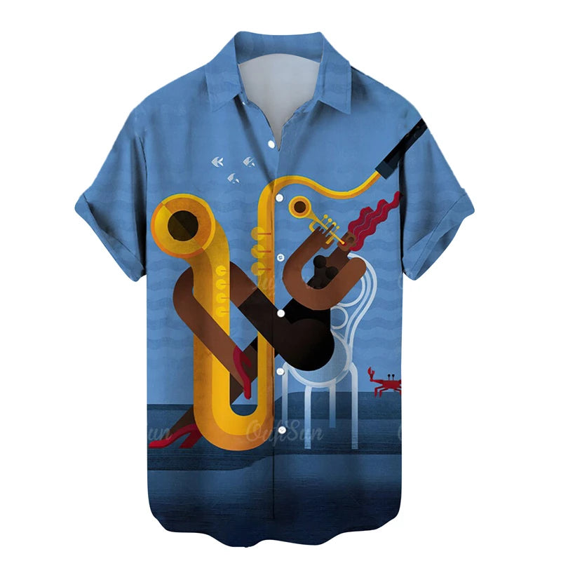 Music Guitar Print Short Sleeve V-Neck