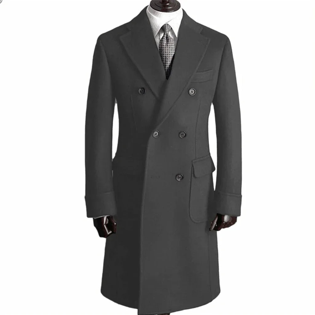 Elegant Comfortable Double Breasted Coat Jacket with Notched Lapel