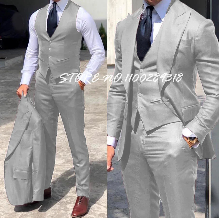 Classy 3 Pieces Tuxedos Slim Fit Costume Homme(Jacket+Vest+Pants)