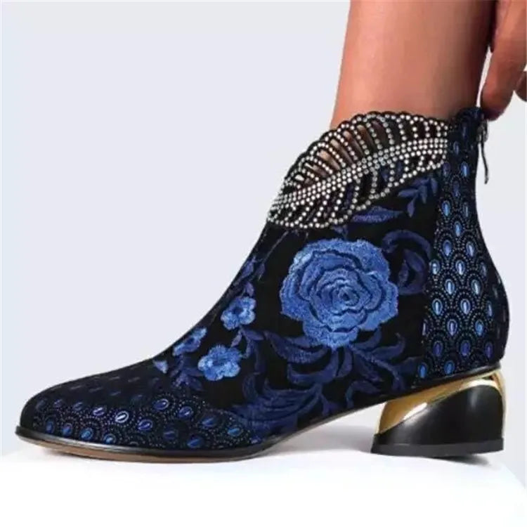 Handmade Embroidery Elegant High Heel Ankle Boots
