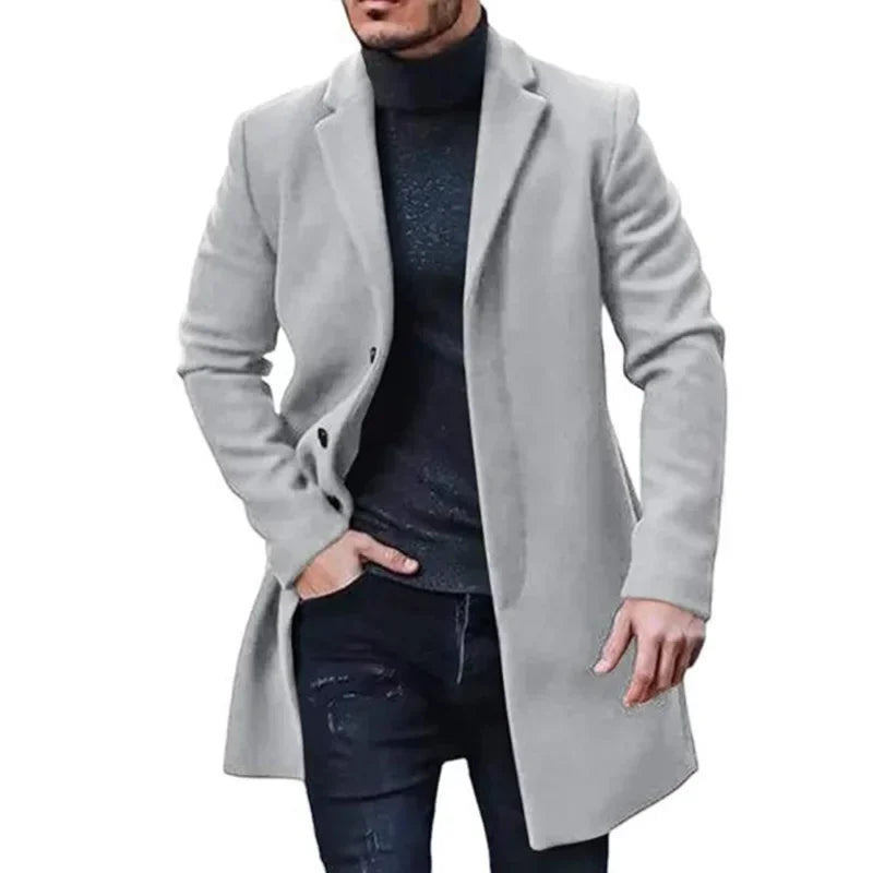 Men's Woolen Overcoat Solid Color Trench Outerwear Cardigan Jaqueta Masculina