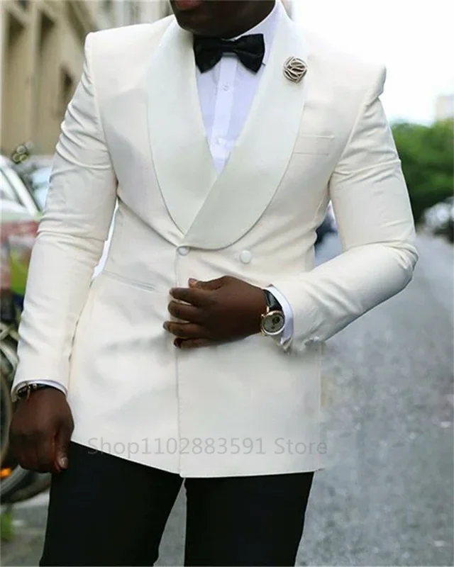 Suit For Mens Groom's Wedding 1 Pieces Slim Fit Blazer Wide Shawl Lapel Luxury Men Suit Custom Made Tuxedo Gold Button