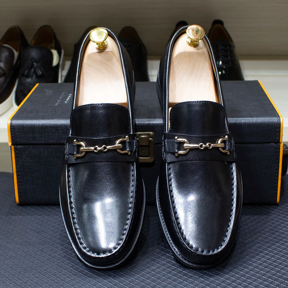 Handmade Genuine Leather Metal Chain Loafers