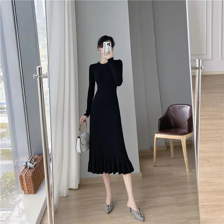 Knee Length Crochet Trendy Korean Fashion Knitted Dress