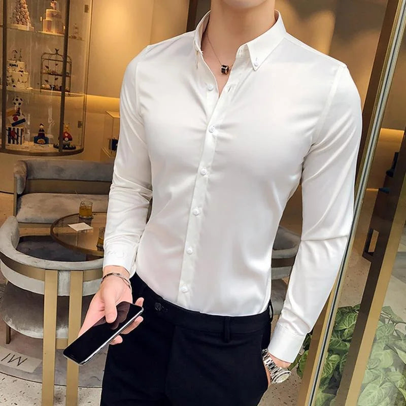 Plain Long Sleeve Silk Shirt/Blouse