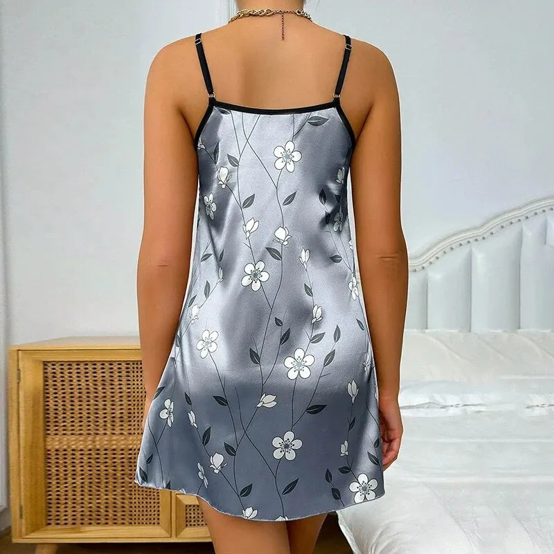 Satin Floral Print Comfortable Nightdress