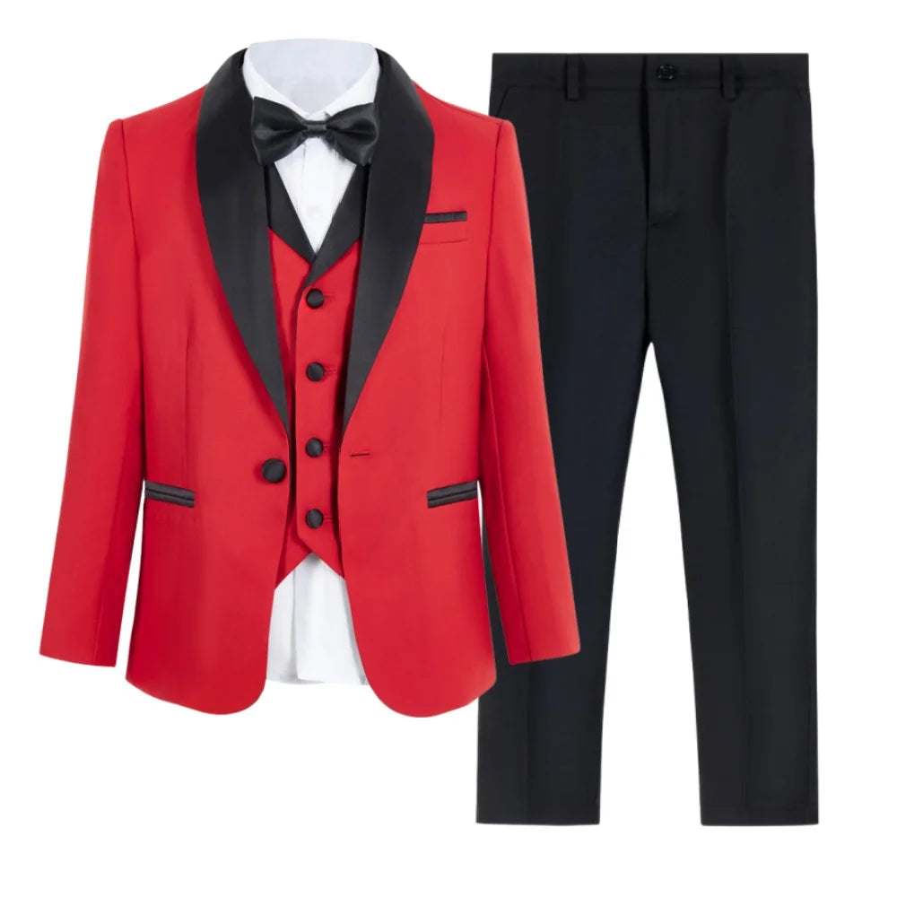 Stylish Slim Fit Boy's Suit Set 3 Pieces Tuxedo For Formal Occasion Blazer Vest And Pants Kids Outfit For Wedding Prom Fast Ship