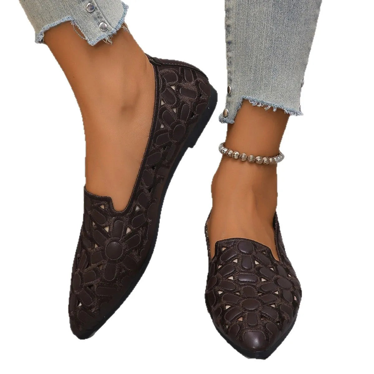 Embroidery Breathable Square Heel Loafers