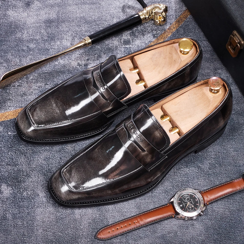 Hand-Stitched Genuine Leather Slip-On Loafers