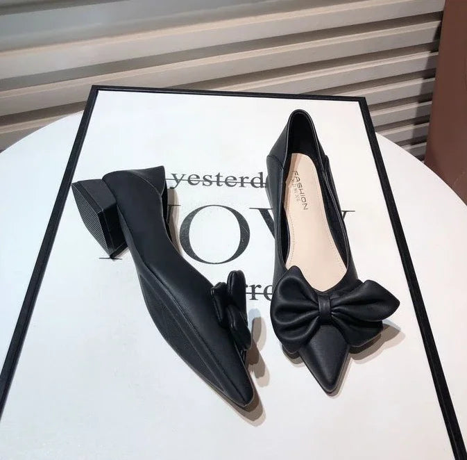 Low Heel Elegant Pointed Toe With Bow Slip-On