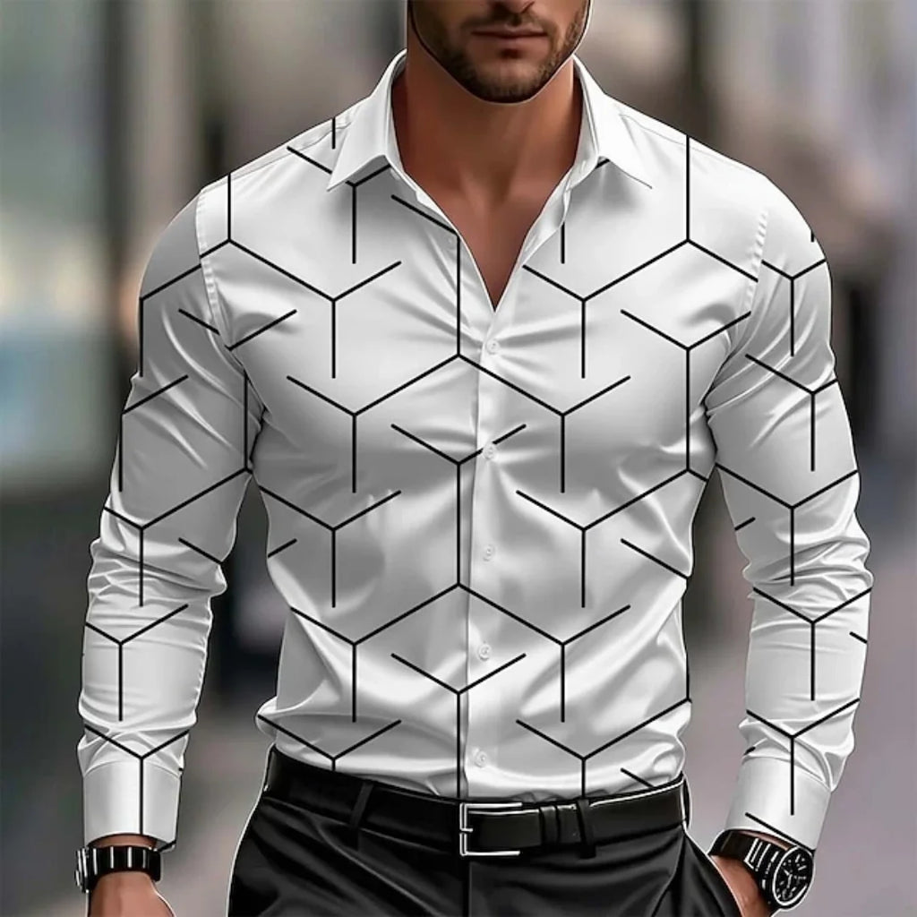 Men's Long-Sleeved Shirt With Checkered Collar