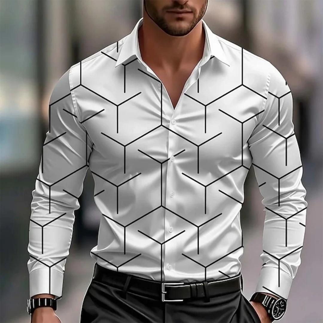 Men's Long-Sleeved Shirt With Checkered Collar