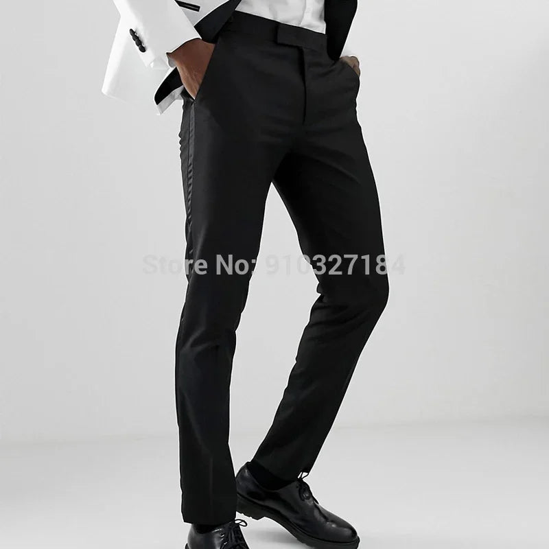 Suit Pants with Side Satin Stripe 1 Piece Slim Fit Formal Male Black Trousers Official Business Fashion for Wedding Prom