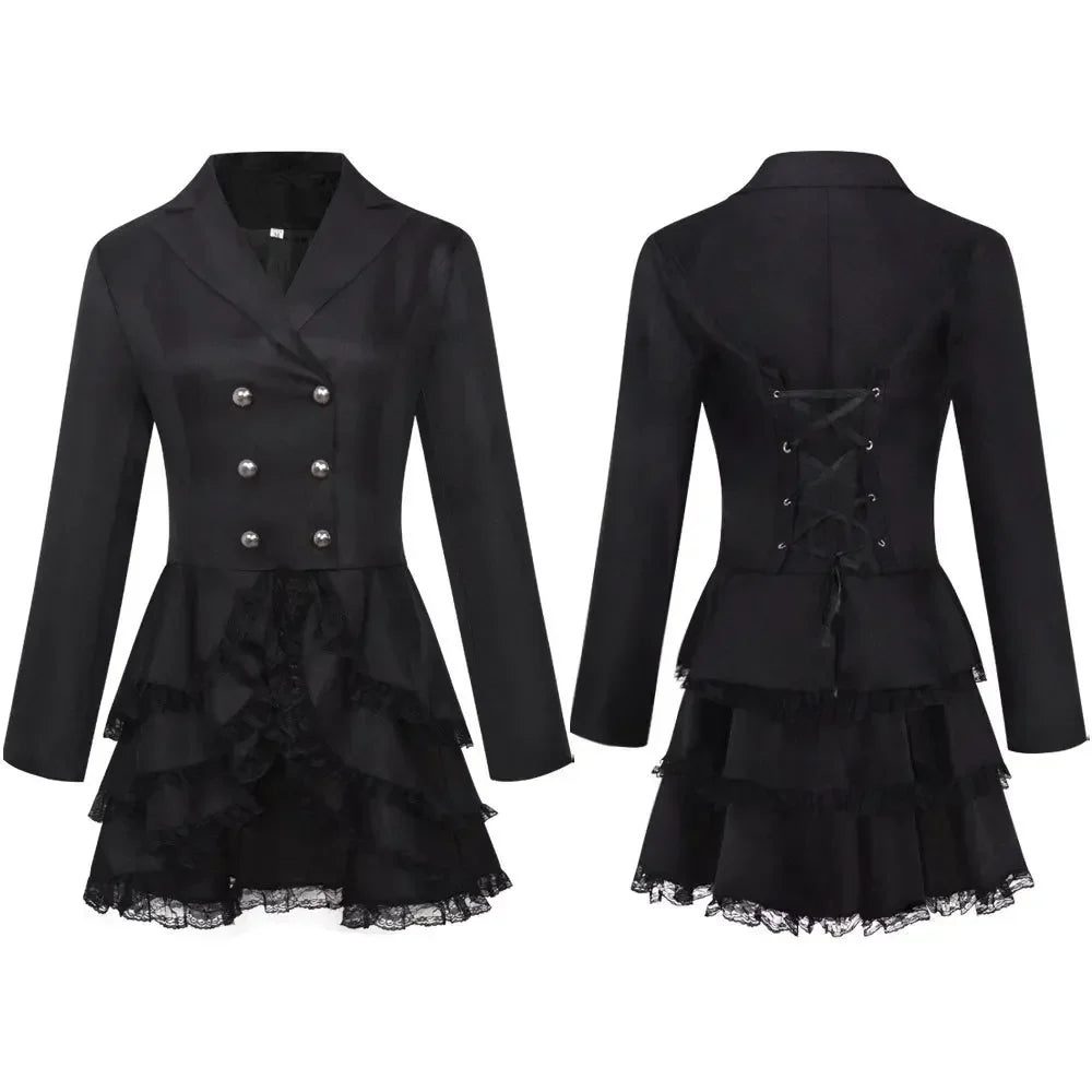 Medieval Gothic Women's Double-Breasted Black Coat