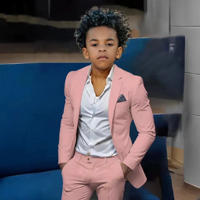 Boys Suits Suit (Jacket + Trousers) – Stylish Slim Fit Gold Single-Breasted Perfect for Weddings & Cocktail Parties