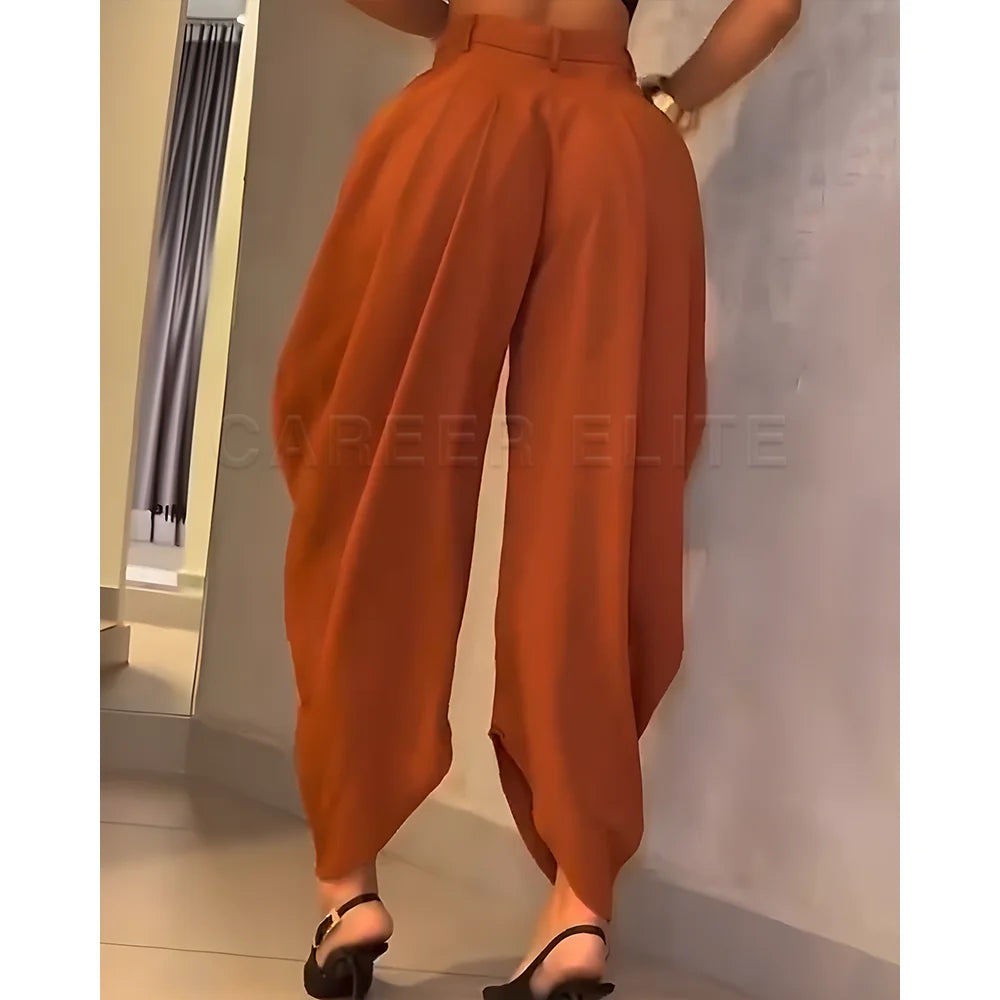 Crotch Trousers Chic White Drape Casual Elegant Pants