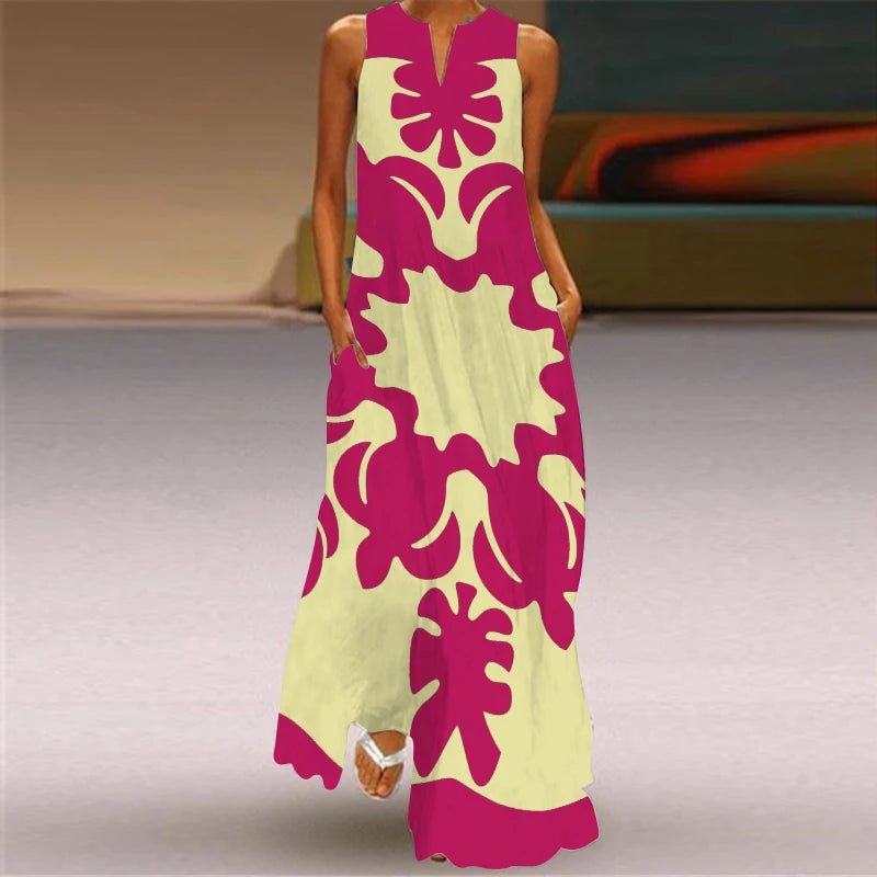 Elegant Sleeveless V-Neck Long Casual Dress