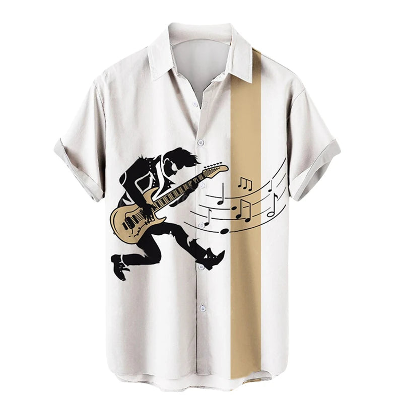 Music Guitar Print Short Sleeve V-Neck