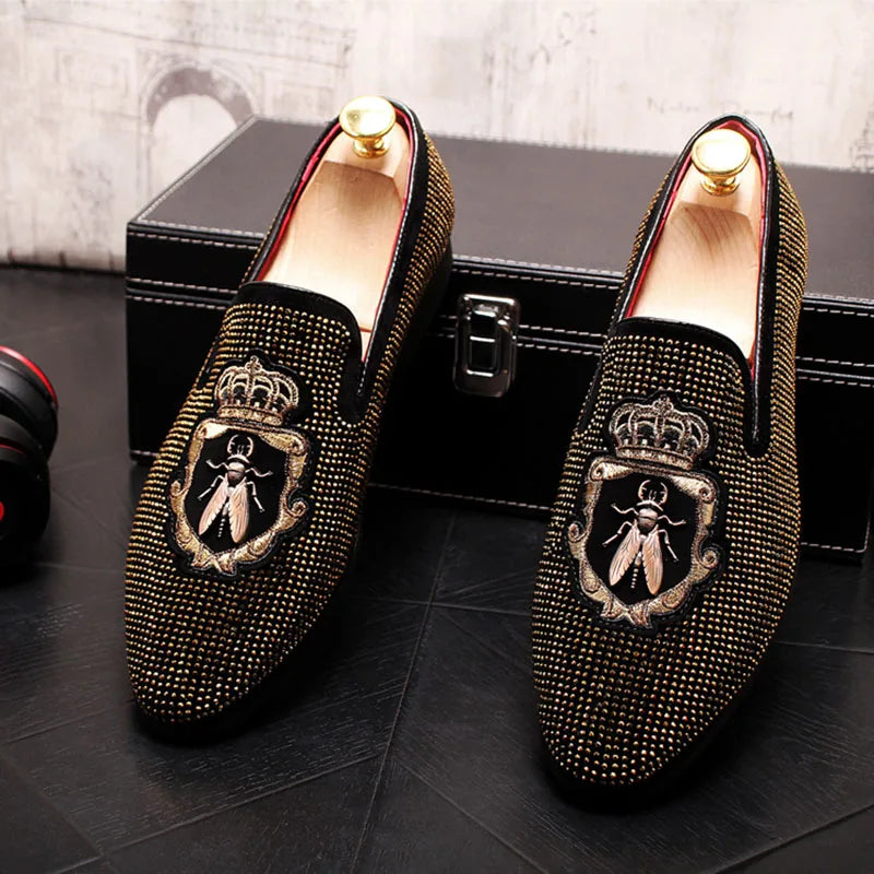 Pointed Rivet Embroidery Rhinestone Casual Loafers