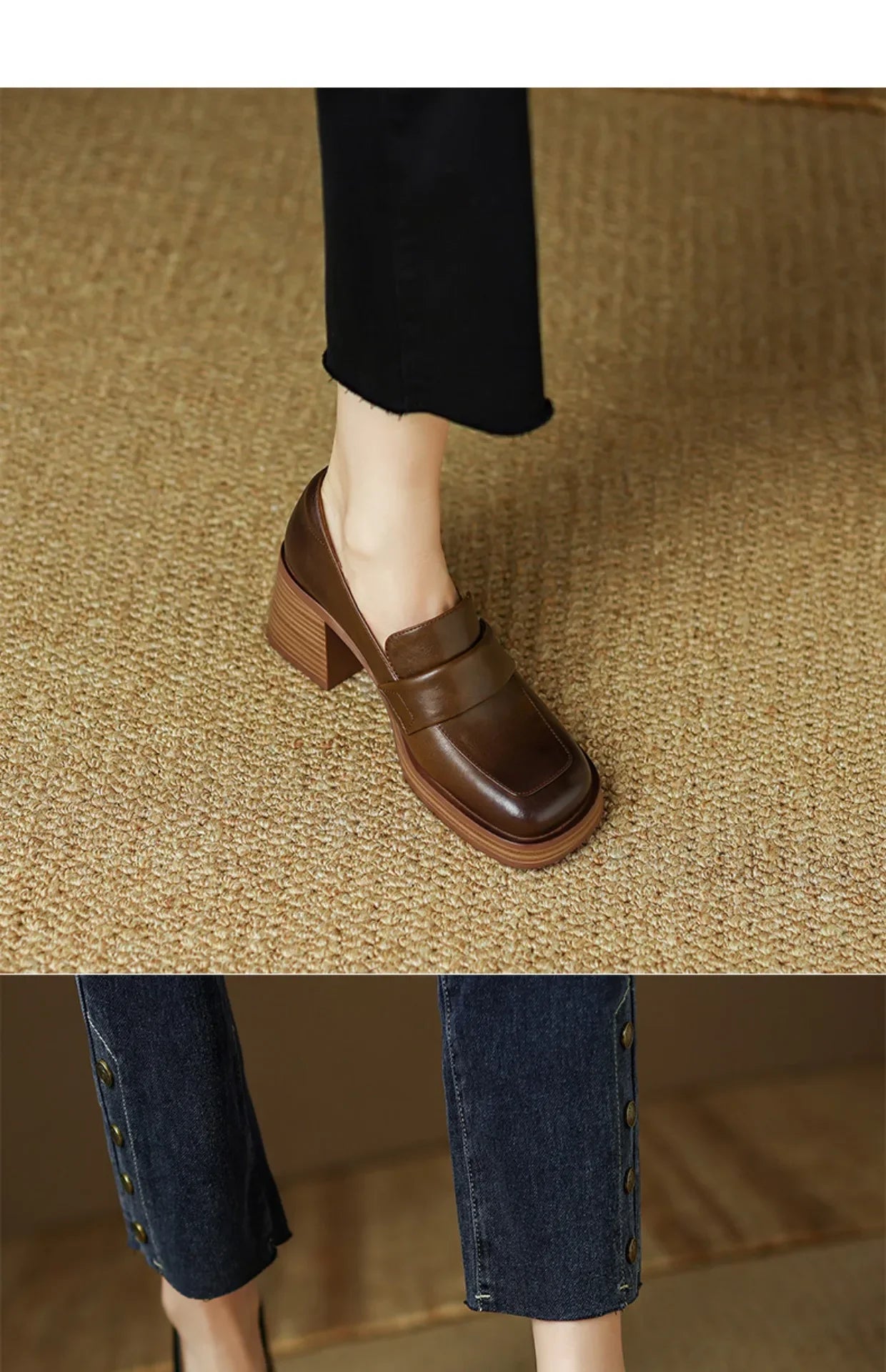 Retro British Style Thick High Leather Loafers