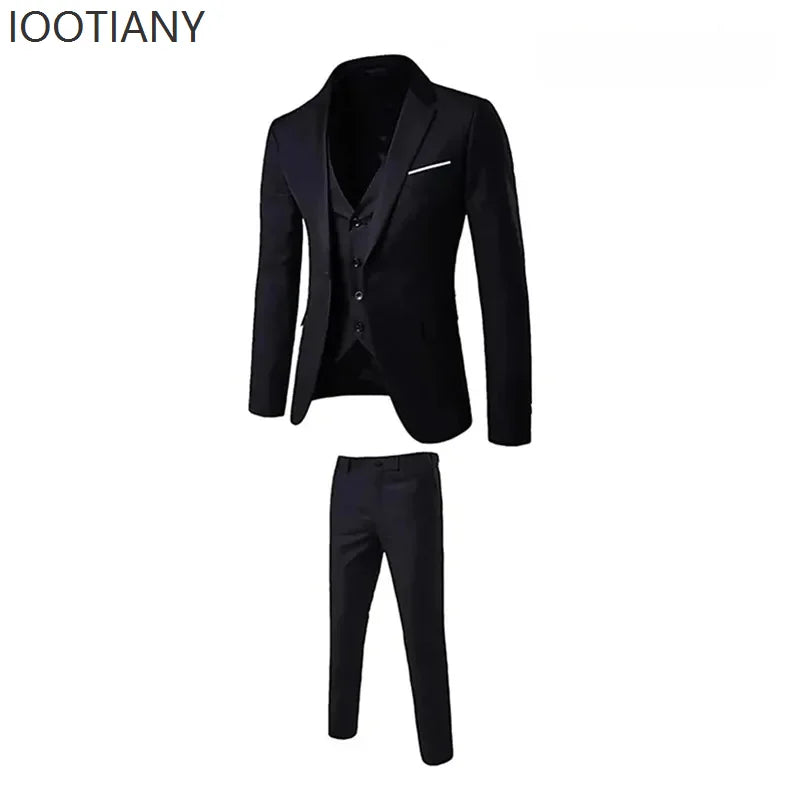 Slim Fit Business Casual Suit Vest Pants Three-piece Adult Men's Clothing Suit Formal Wedding Party Groom Role Playing Costume
