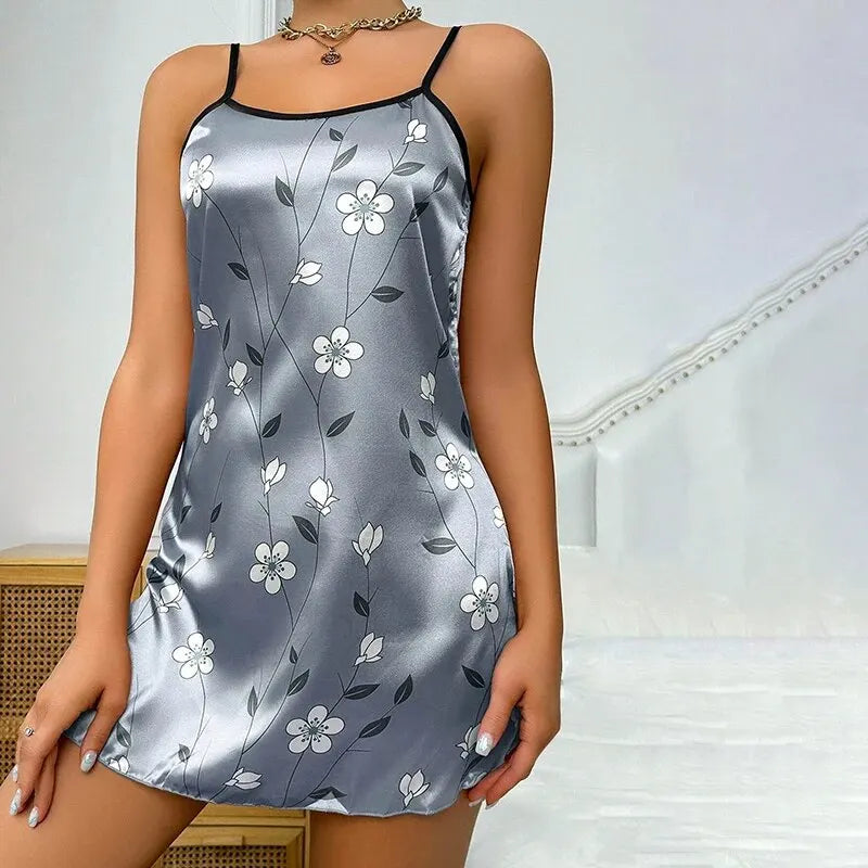 Satin Floral Print Comfortable Nightdress