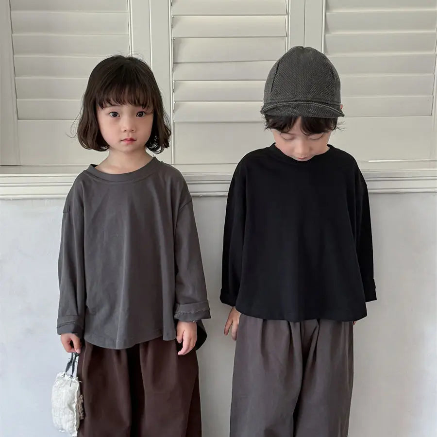 Girls Boys Casual Simple Long Sleeve Round Neck T-shirts