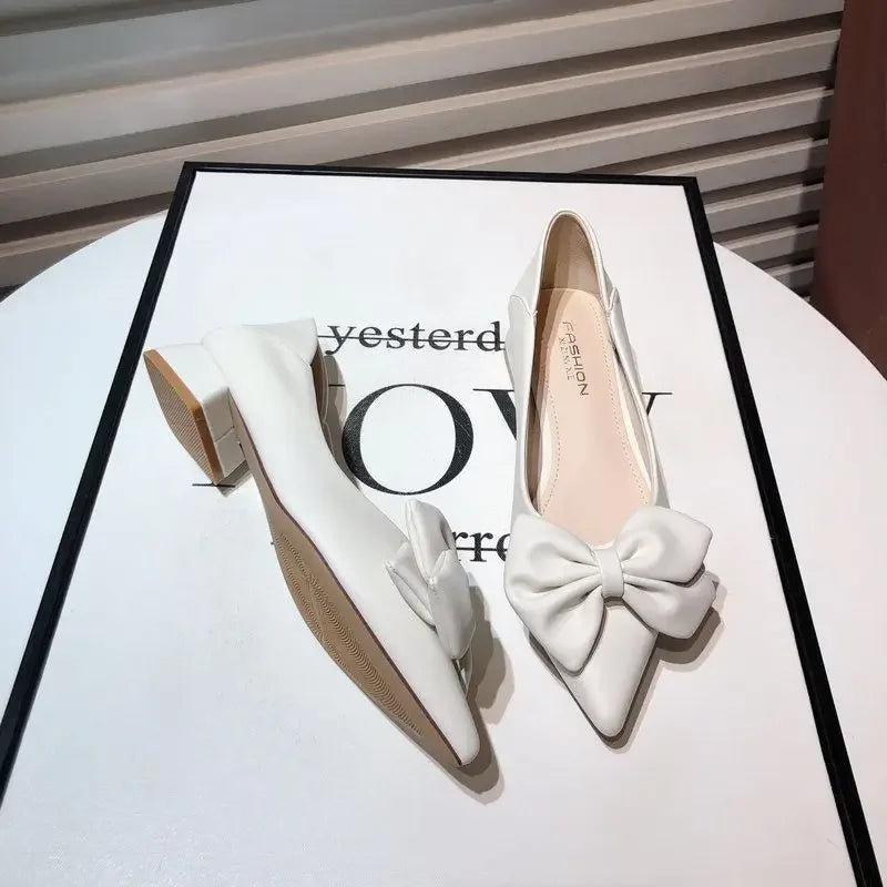 Low Heel Elegant Pointed Toe With Bow Slip-On