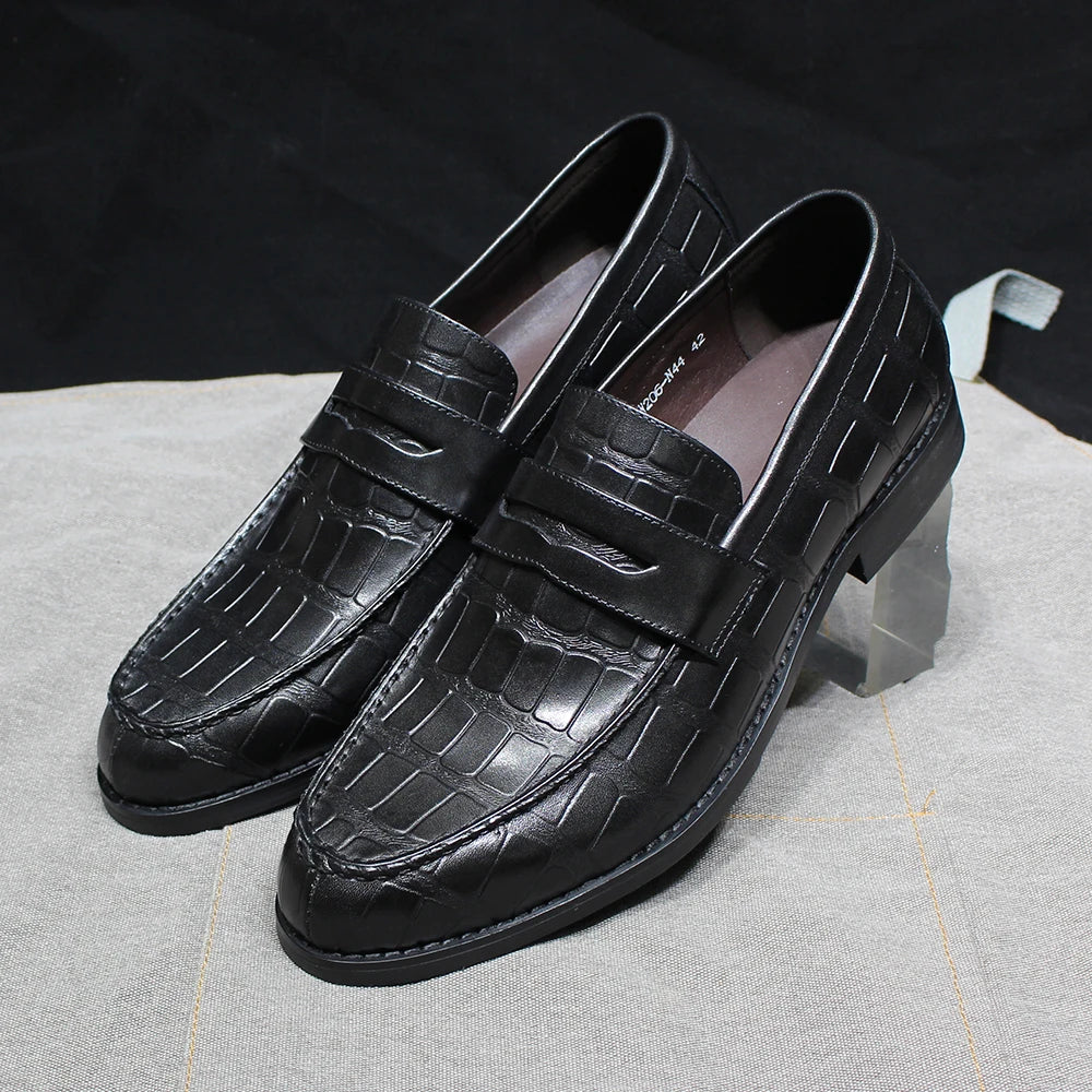 Handmade Crocodile Print Genuine Leather Slip-On Loafers