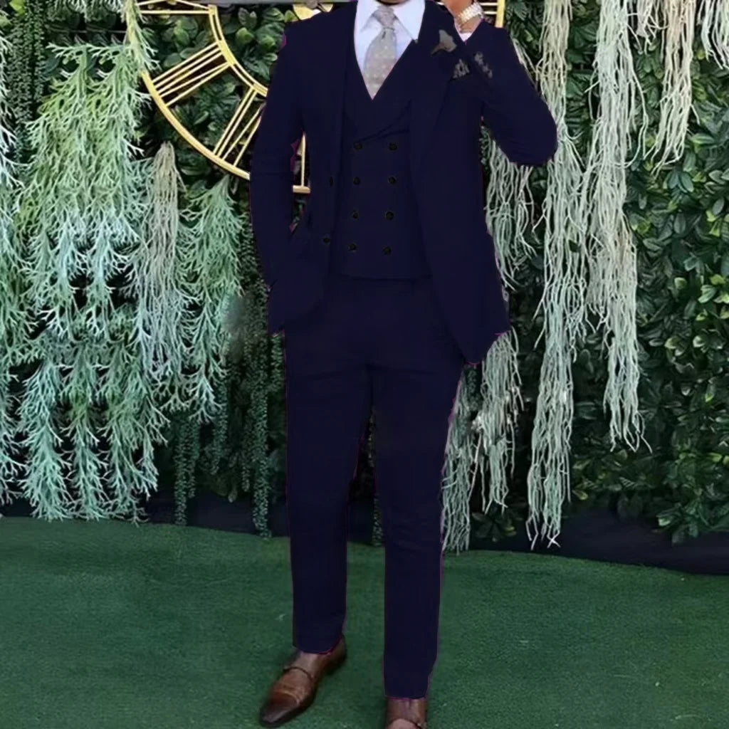 Men's Slim-Fit Three-Piece Suit，Three-Piece set of Vest, Blazer and Trousers，Ideal for Weddings, Business and Formal Occasions