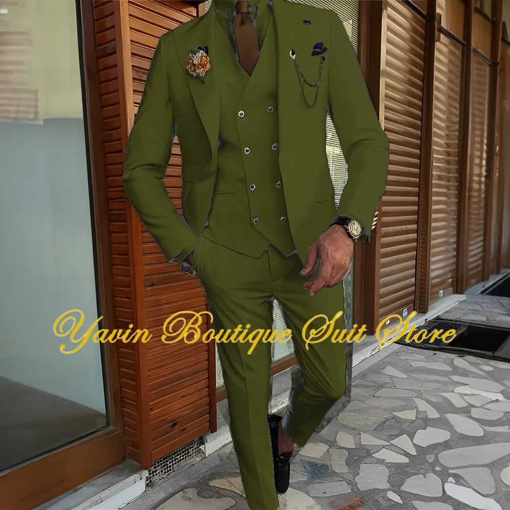 3-piece Formal Blazer Pants Vest Tuxedo Elegant Men's Suits