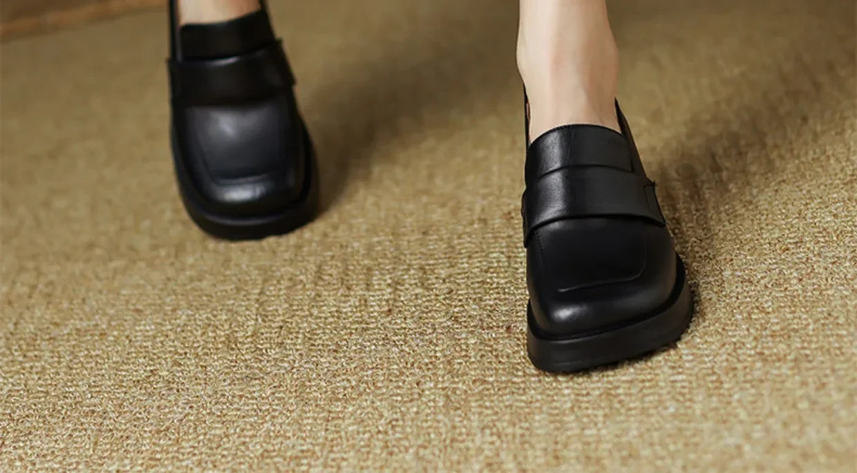 Retro British Style Thick High Leather Loafers