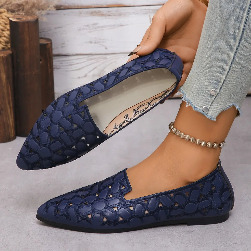 Embroidery Breathable Square Heel Loafers