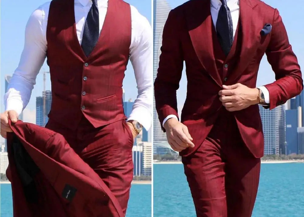 Classy 3 Pieces Tuxedos Slim Fit Costume Homme(Jacket+Vest+Pants)