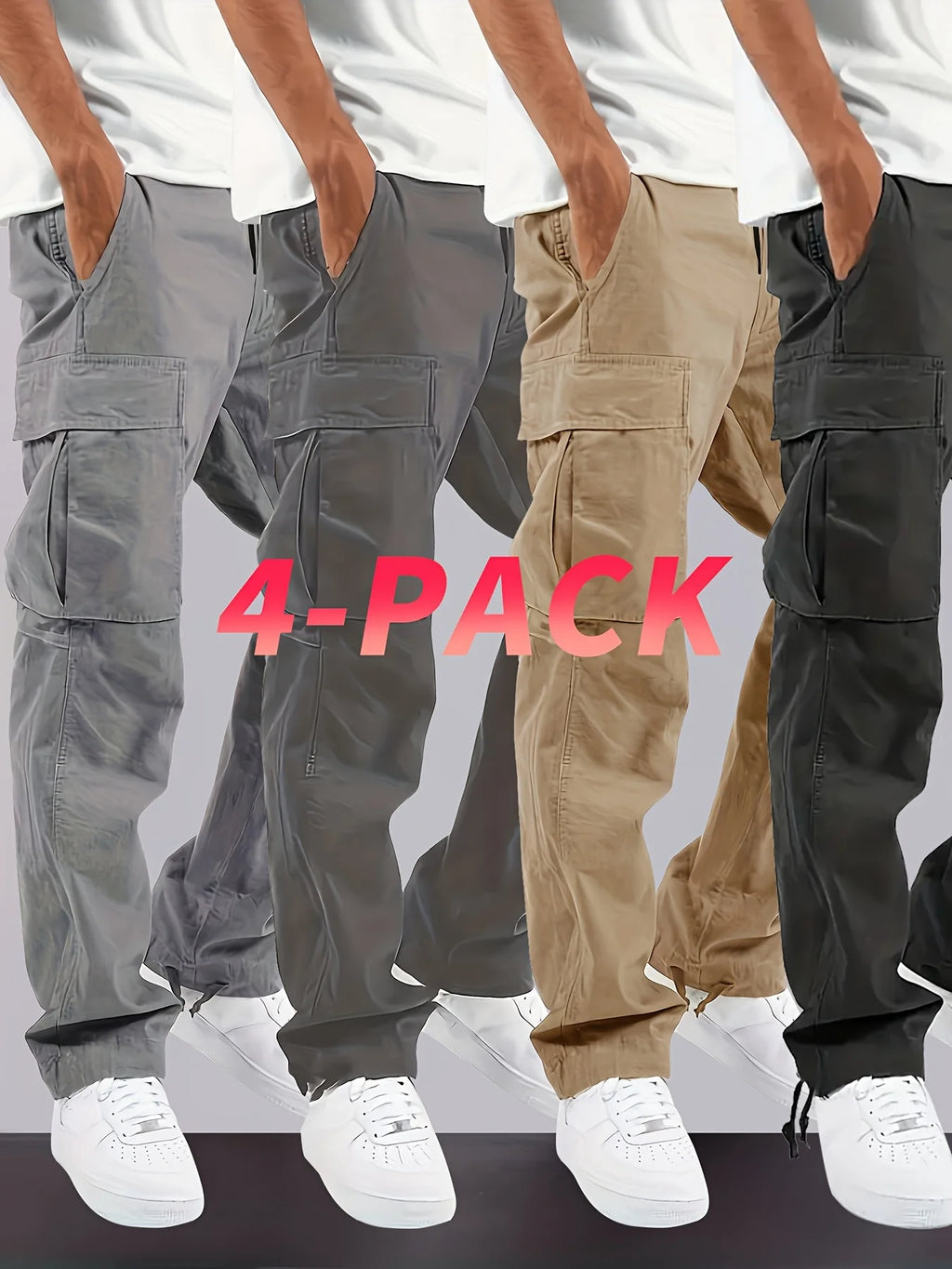 4-Piece Men's Cotton Straight Leg Casual Loose Work Pants, Stylish And Versatile Design