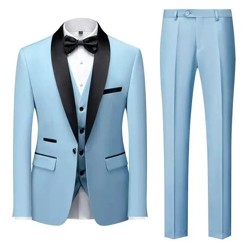 Suit (Blazer+ Vest + Pants) Gentleman Fashion Slim Work Solid Color