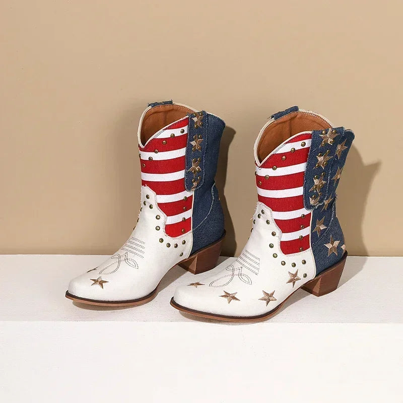 Star Spangled American Western Cowboy Ankle Boots
