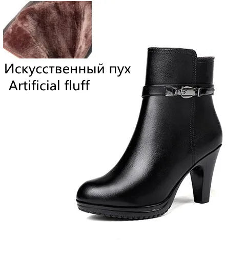 AIYUQI Ankle Boots Genuine Leather Boots Wool Booties High-heeled Snow Boots