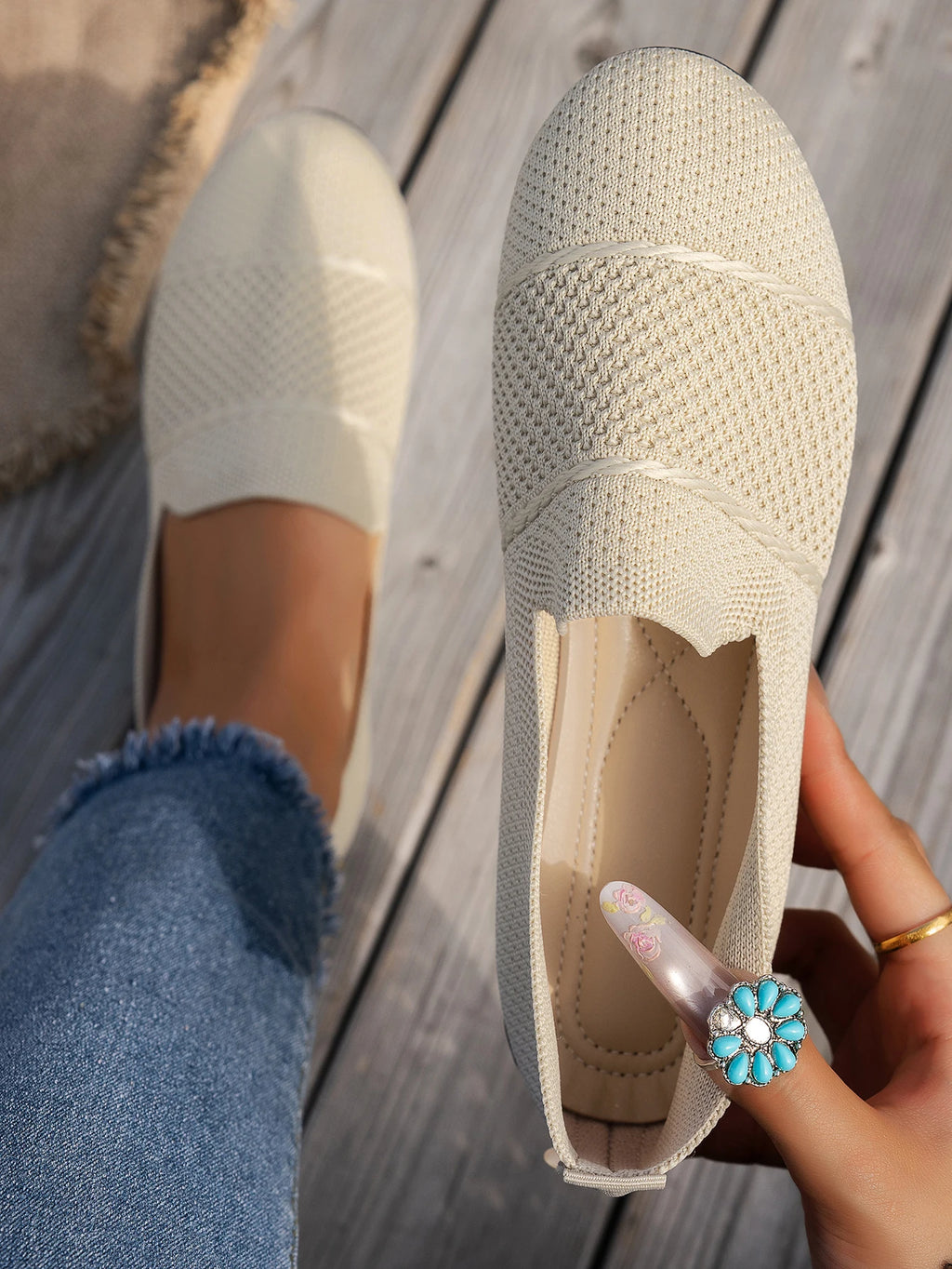 Stylish and Comfortable Knitted Shoes, Round-Toe Low-Cut Slip-Ons, Walking Shoes