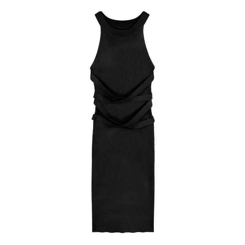 Elegant Sexy Sleeveless Back Textured Mini Skinny Dress