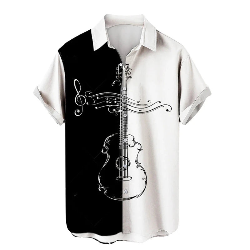 Music Guitar Print Short Sleeve V-Neck