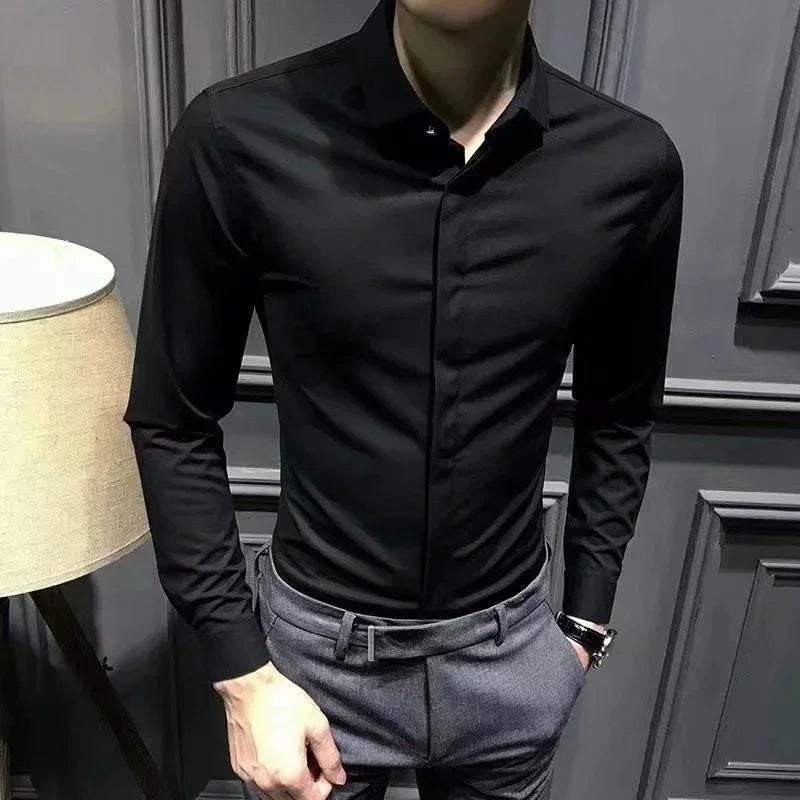 Plain Long Sleeve Male Top Shirt And Blouse