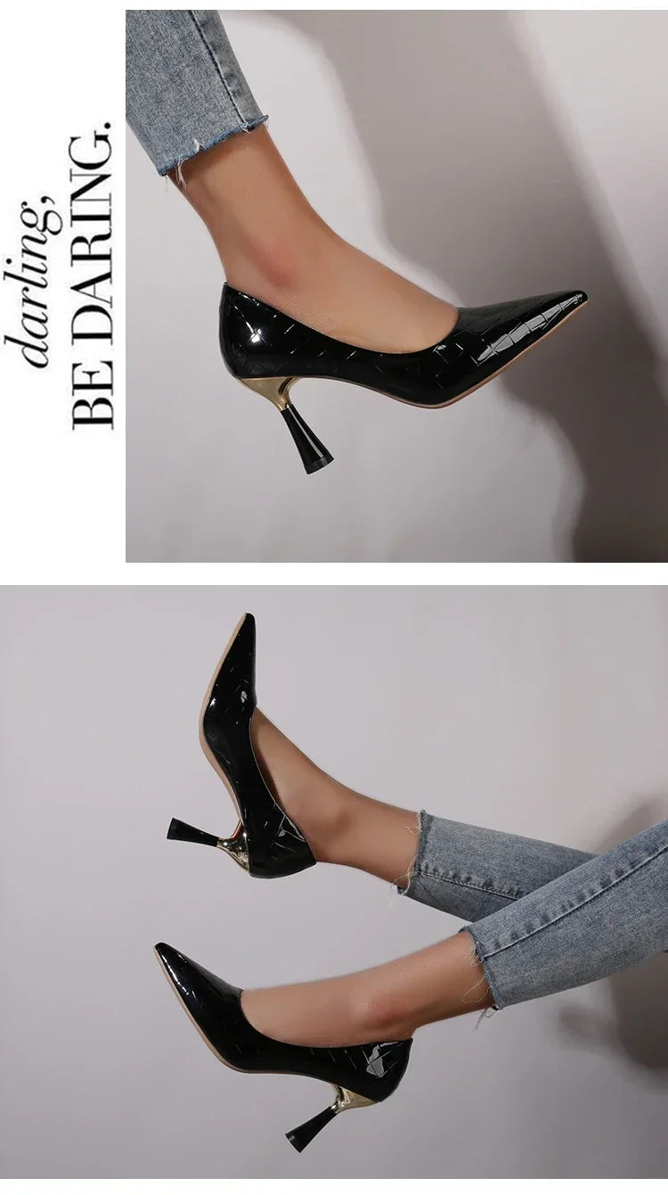 Elegant Heeled Pointed Toe Leather Heels