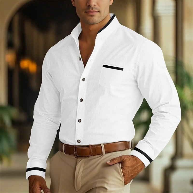 Men's Stand Collar Shirts Formal Button Long Sleeve Shirts