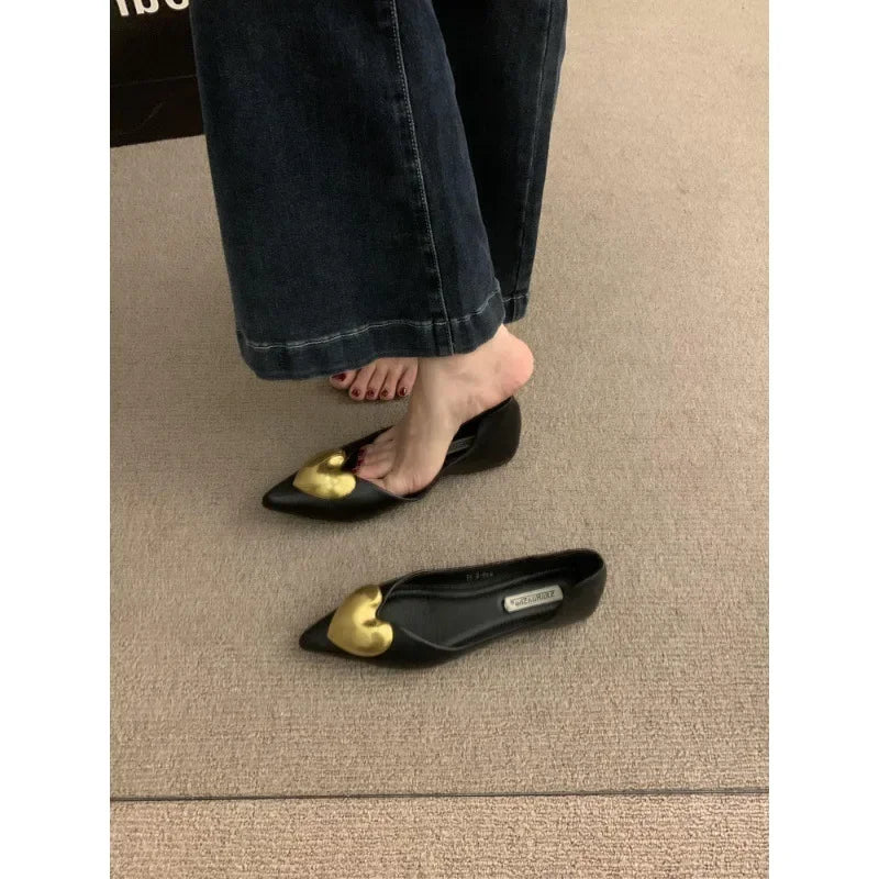 Elegant Black Flat Bottomed Single Shoes