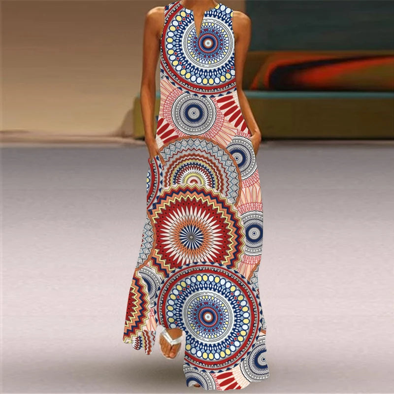 Elegant Sleeveless V-Neck Long Casual Dress