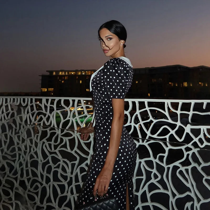 Sexy Short Sleeves Dot Printed Dress