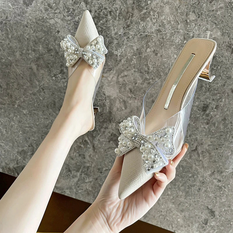 Sweet Pointed Toe Butterfly-knot Slippers High Heels