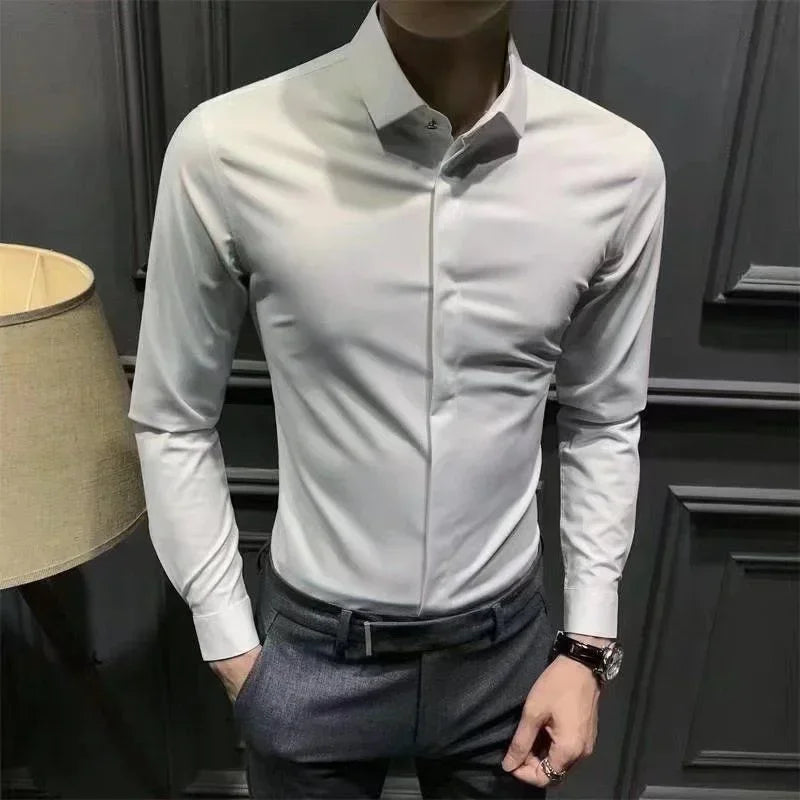 Plain Long Sleeve Male Top Shirt And Blouse
