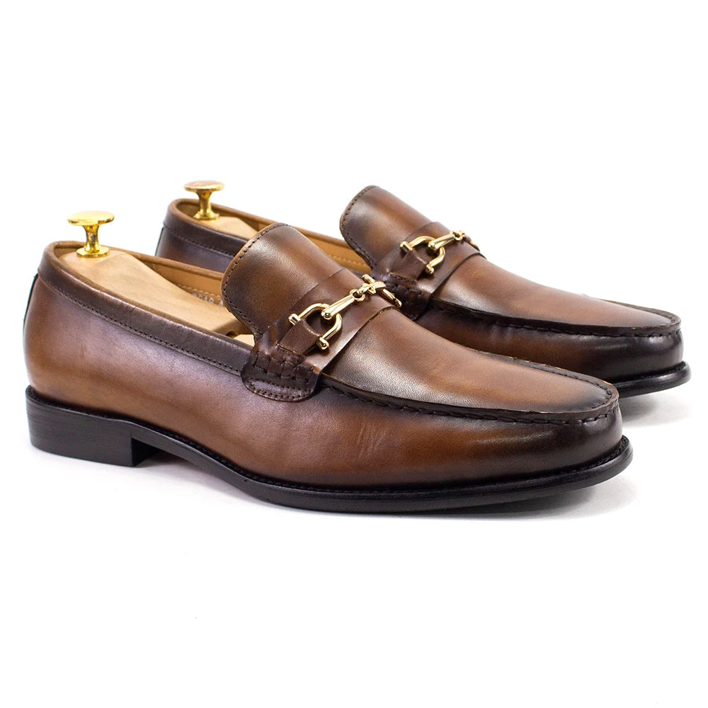 Handmade Genuine Leather Metal Chain Loafers